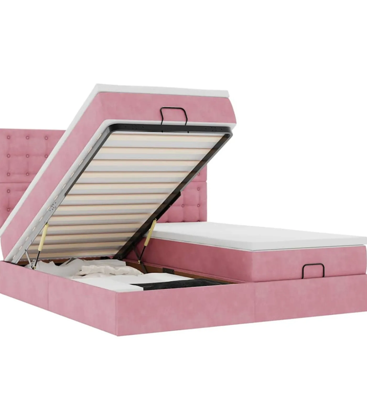 vidaXL Ottoman bed met matrassen en LED's 200x200cm fluweel roze