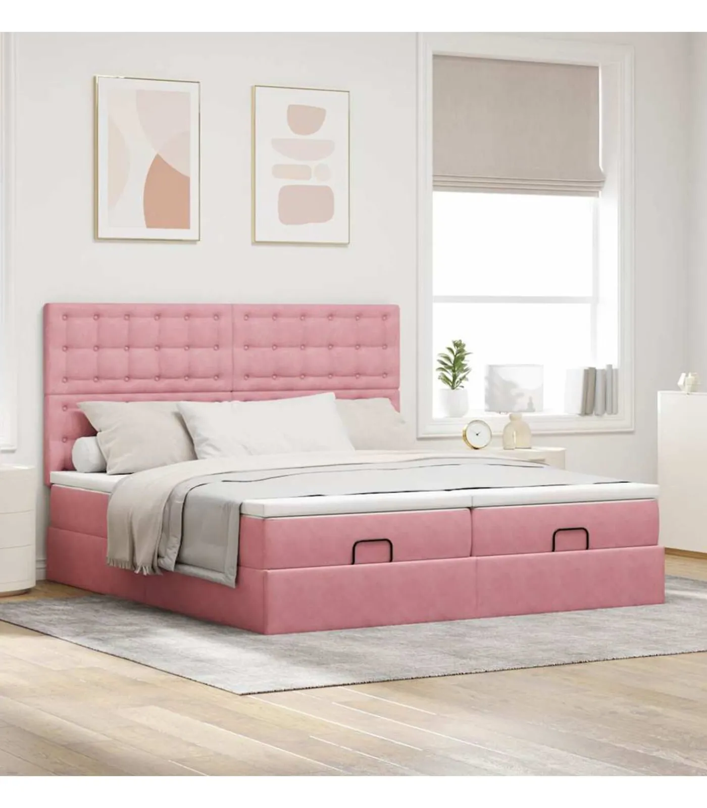 vidaXL Ottoman bed met matrassen en LED's 200x200cm fluweel roze