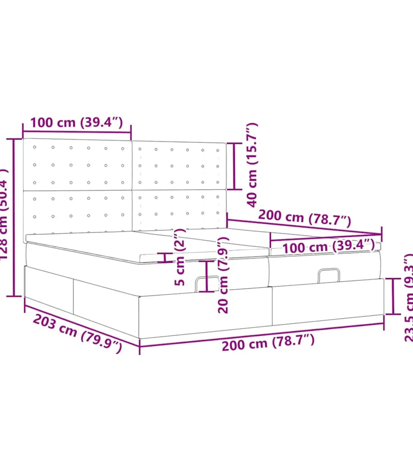 vidaXL Ottoman bed met matrassen en LED's 200x200cm fluweel roze
