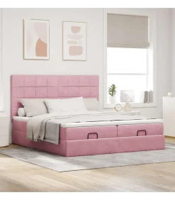 vidaXL Ottoman bed met matrassen 200x200cm fluweel roze