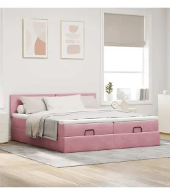 Sale Ottoman bed met matrassen 200x200cm fluweel roze Bedden