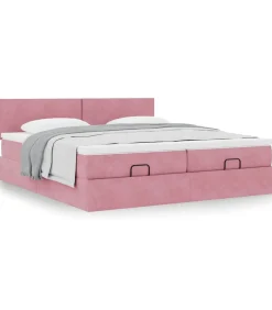 Sale Ottoman bed met matrassen 200x200cm fluweel roze Bedden