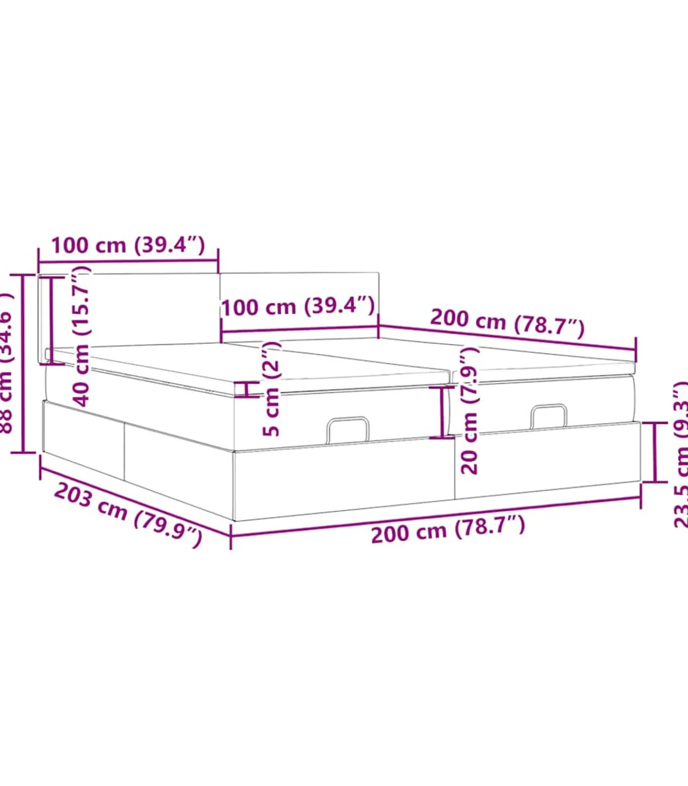 Sale Ottoman bed met matrassen 200x200cm fluweel roze Bedden
