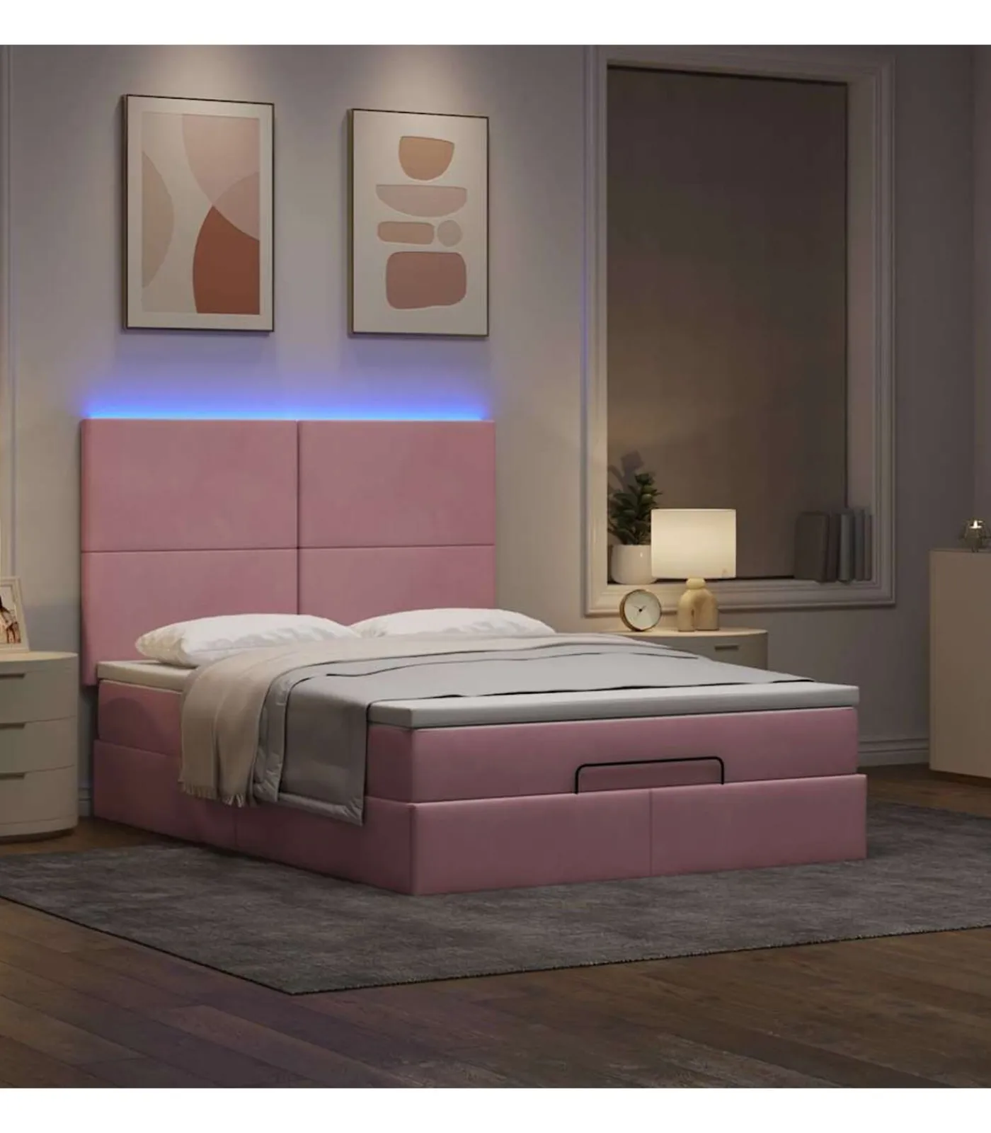 vidaXL Ottoman bed met matrassen en LED's 140x200cm fluweel roze