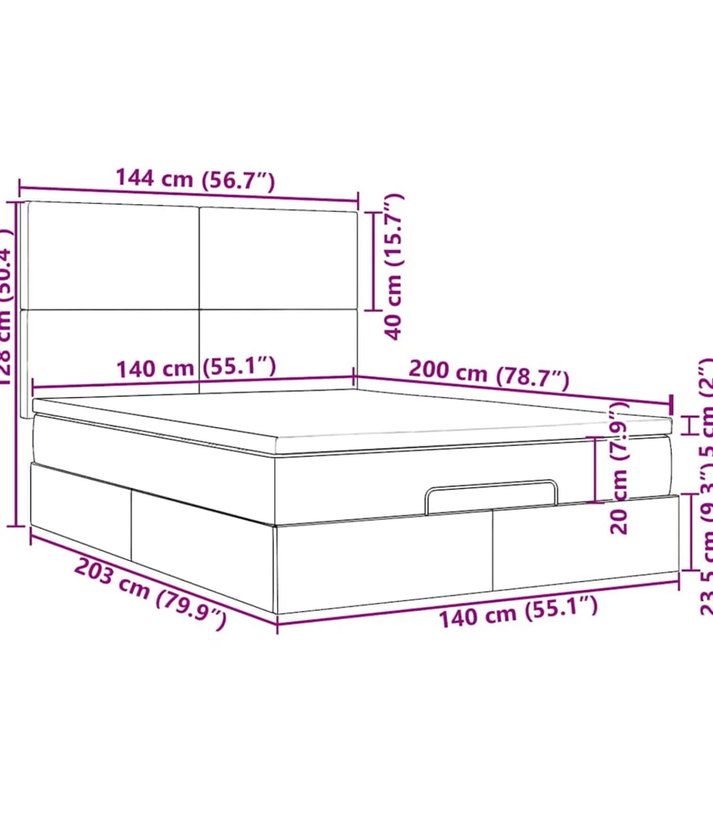 vidaXL Ottoman bed met matrassen en LED's 140x200cm fluweel roze