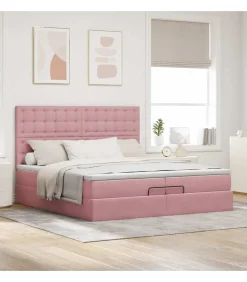 Sale Ottoman bed met matrassen en LED's 200x200cm fluweel roze Bedden