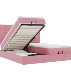 Hot Ottoman bed met matrassen en LED's 200x200cm fluweel roze Bedden
