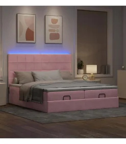Hot Ottoman bed met matrassen en LED's 200x200cm fluweel roze Bedden