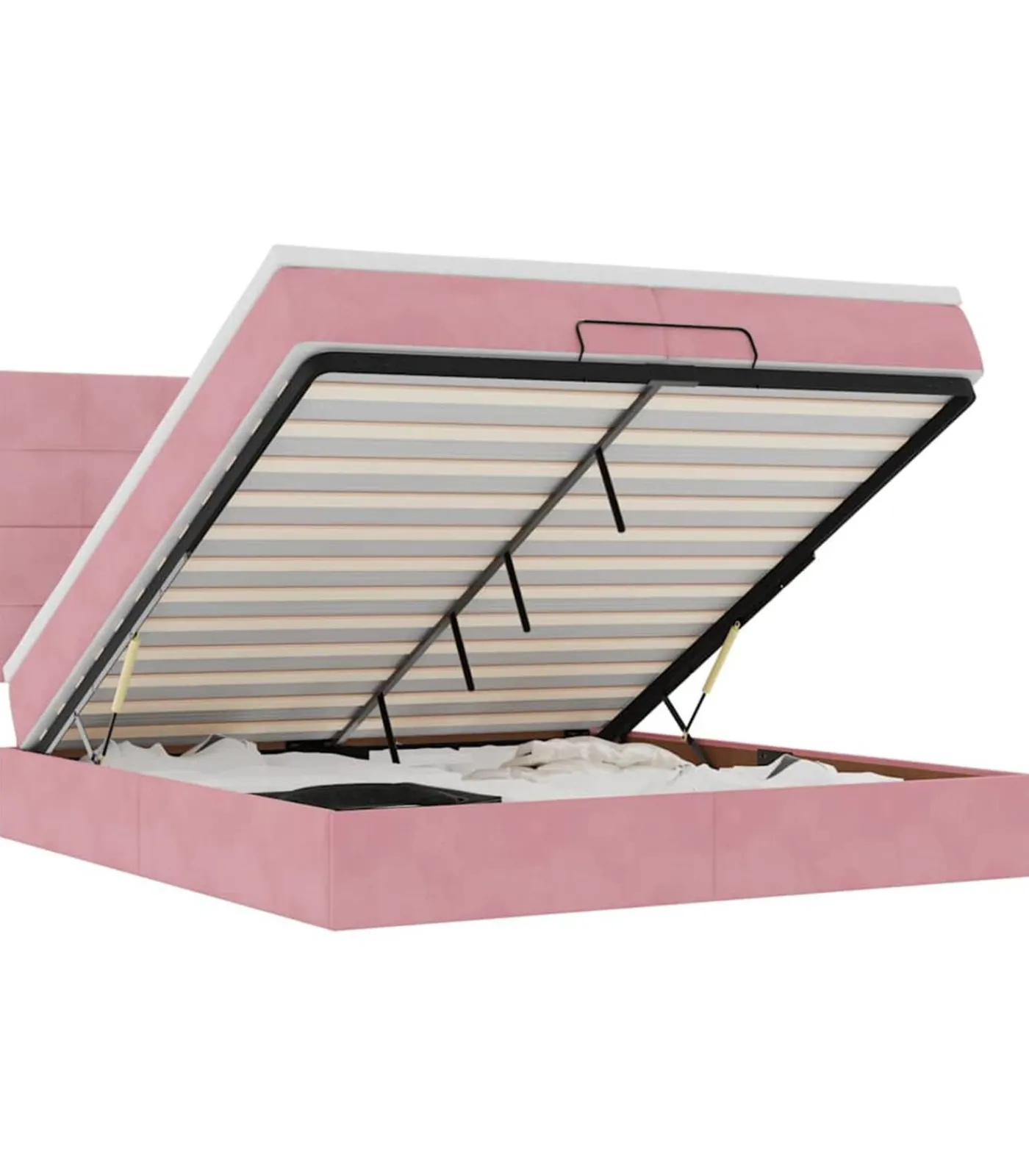 Sale Ottoman bed met matrassen en LED's 200x200cm fluweel roze Bedden