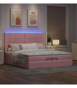 Sale Ottoman bed met matrassen en LED's 200x200cm fluweel roze Bedden