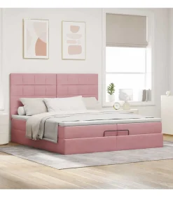 Sale Ottoman bed met matrassen en LED's 200x200cm fluweel roze Bedden
