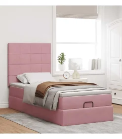 Ottoman bed met matrassen 100x200cm fluweel roze Bedden