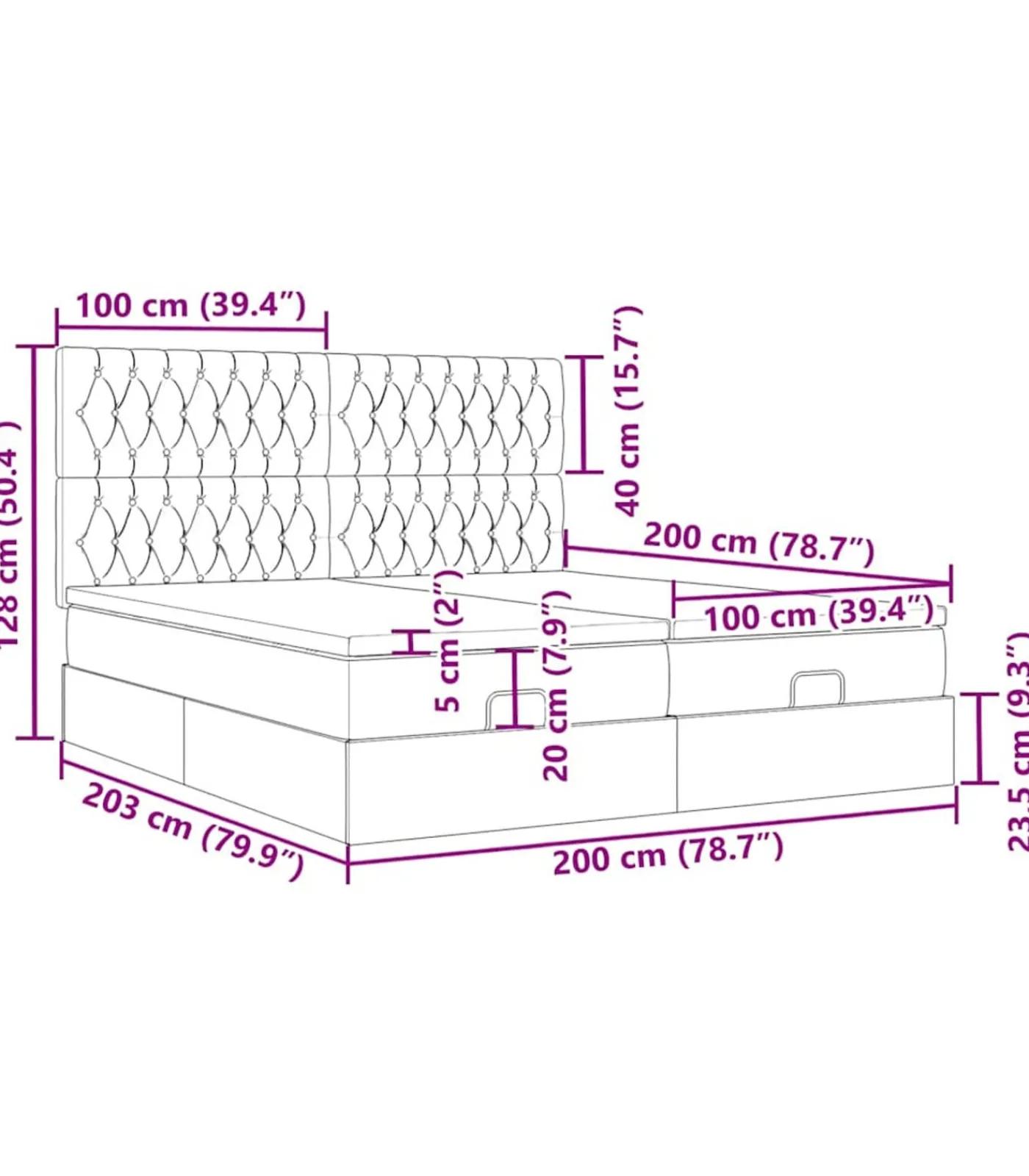 Discount Ottoman bed met matrassen en LED's 200x200cm fluweel roze Bedden