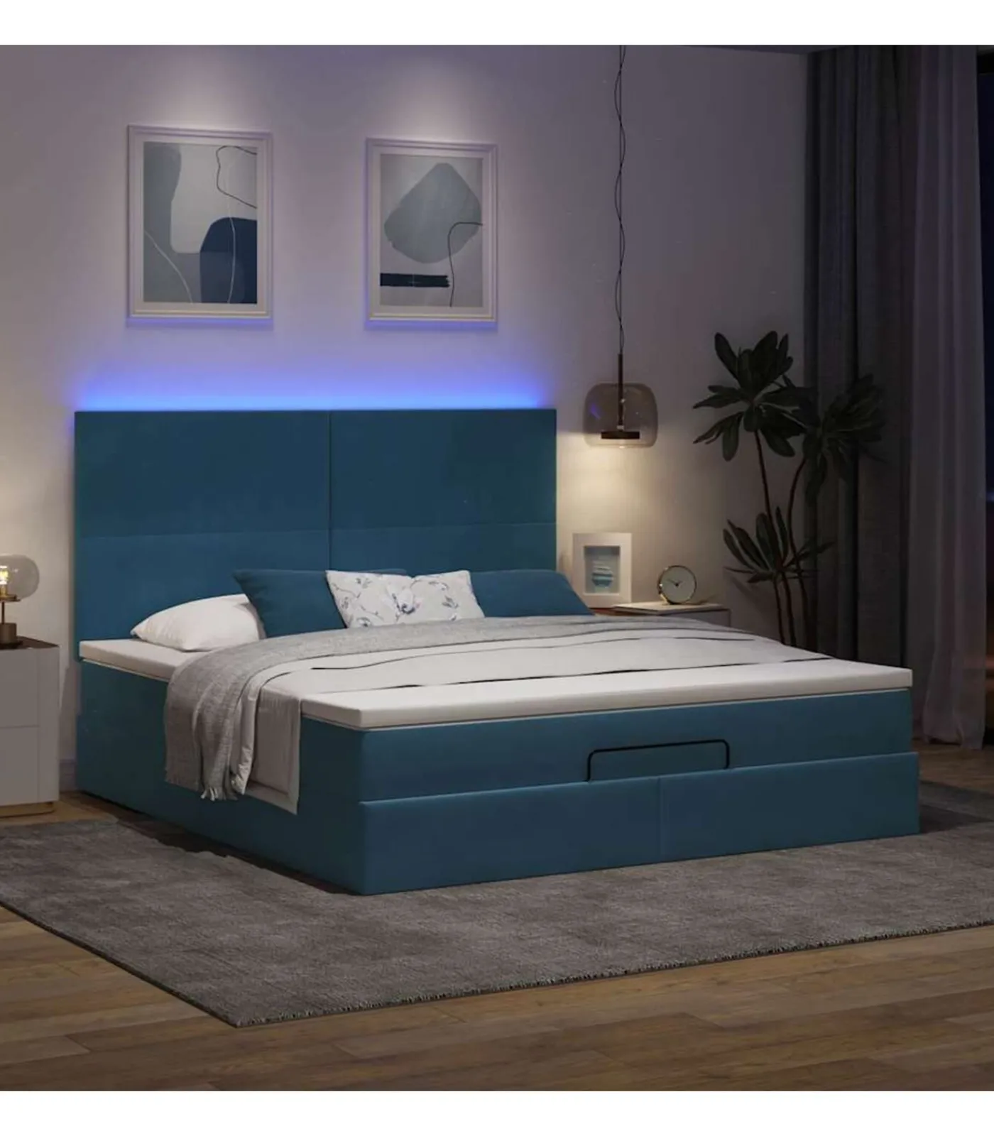 Outlet Ottoman bed met matrassen en LED's 160x200cm fluweel Bedden