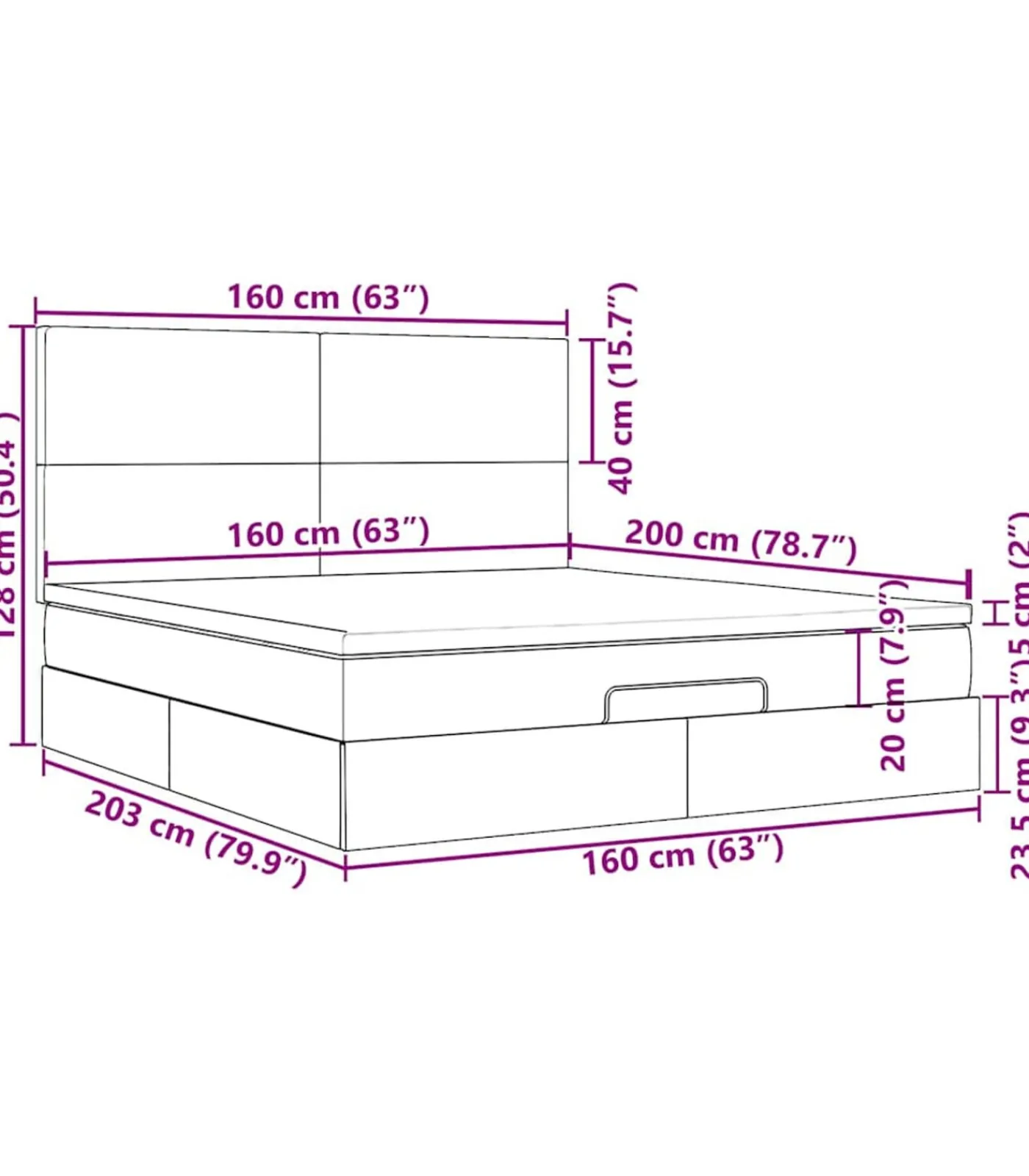 Outlet Ottoman bed met matrassen en LED's 160x200cm fluweel Bedden