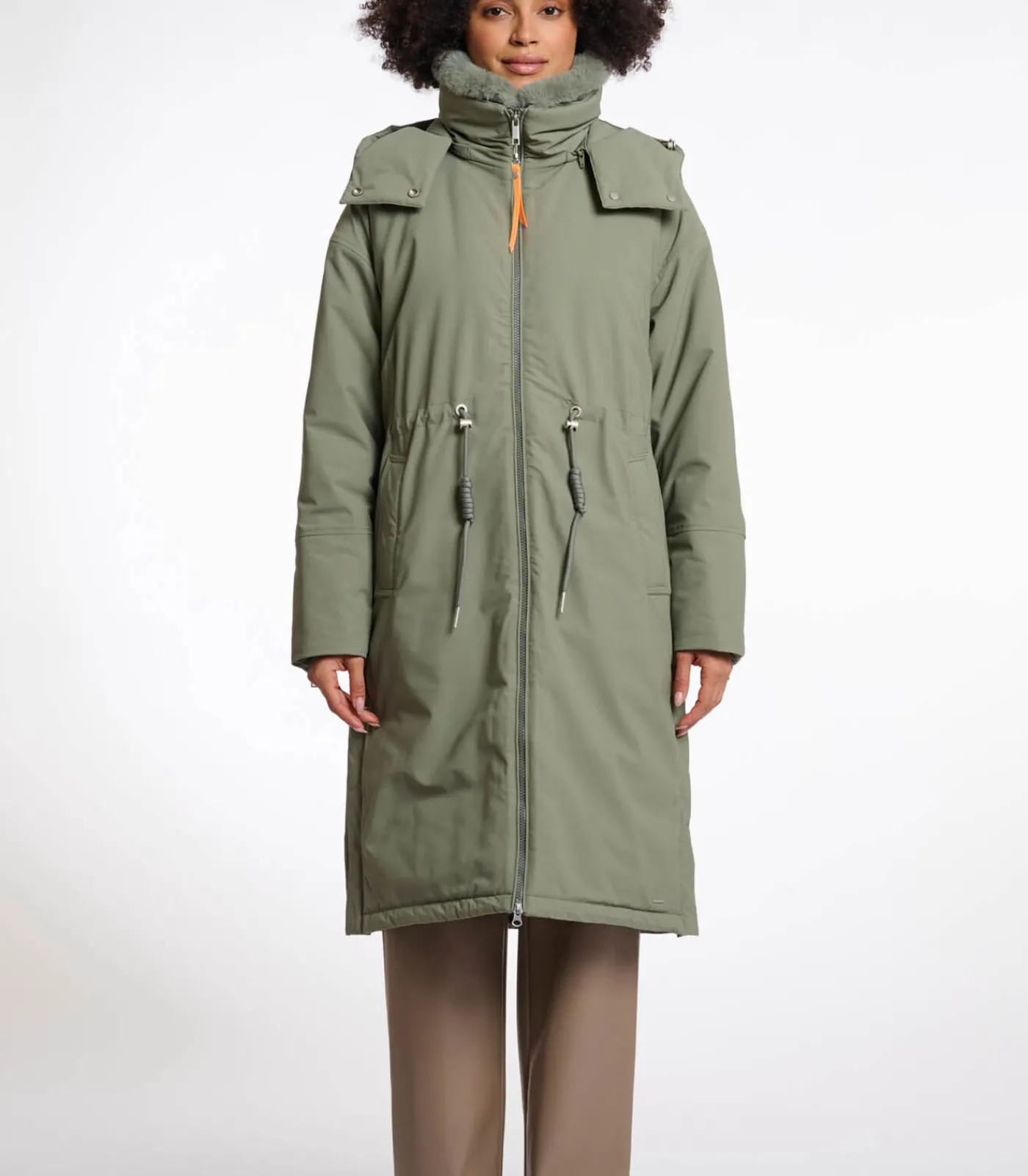 DAMES Rino&Pelle Outdoorjas met afneembare imitatiebontkraag Groen essen 42
