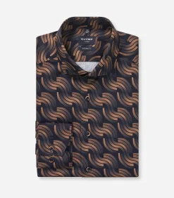 Outlet Overhemd Luxor Modern Fit Design Bruin Blauw Heren Hemden