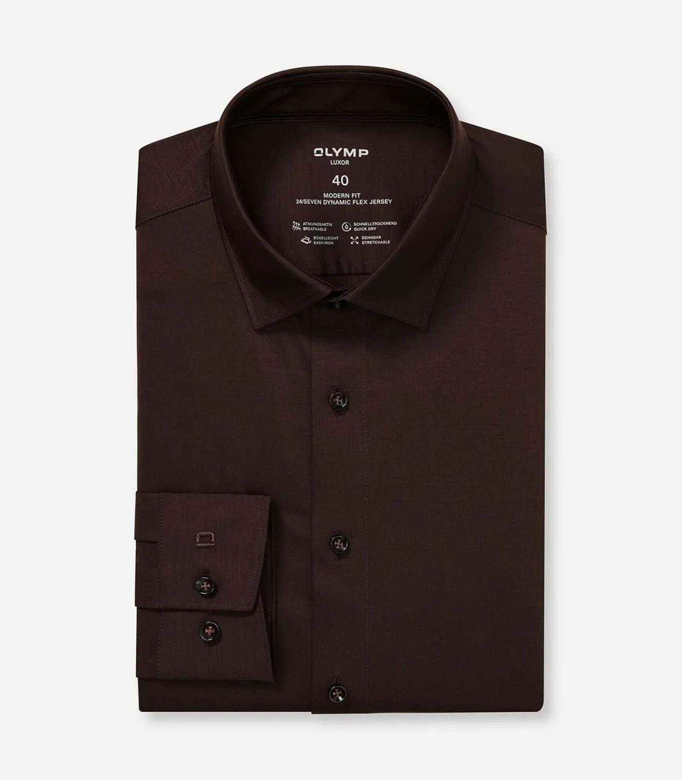 New Overhemd Modern Fit 24/7 Jersey Donkerbuin Heren Hemden