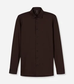 New Overhemd Modern Fit 24/7 Jersey Donkerbuin Heren Hemden
