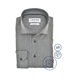 Heren Ledub Overhemd Modern Fit Donkerblauw Print