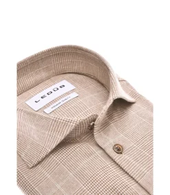 Heren Ledub Overhemd Modern Fit Price De Galles Ruit Bruin
