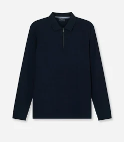 Heren OLYMP Overhemd Zip Pullover Marine