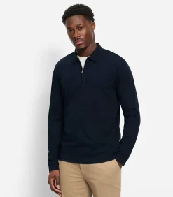 Heren OLYMP Overhemd Zip Pullover Marine
