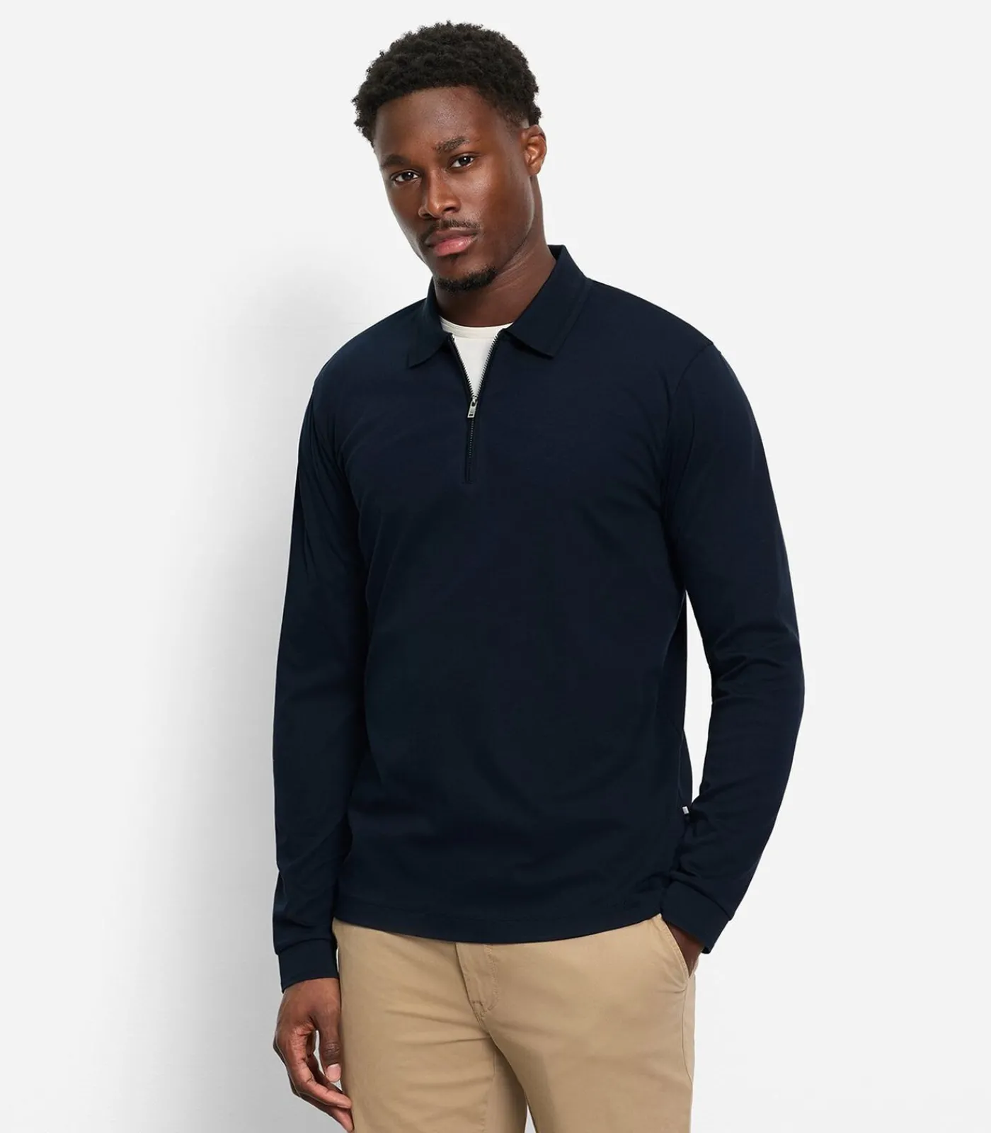Heren OLYMP Overhemd Zip Pullover Marine
