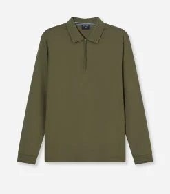 Heren OLYMP Overhemd Zip Pullover Olijfgroen