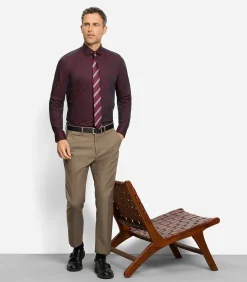 Heren OLYMP Overhemd Level 5 Stretch Bordeaux