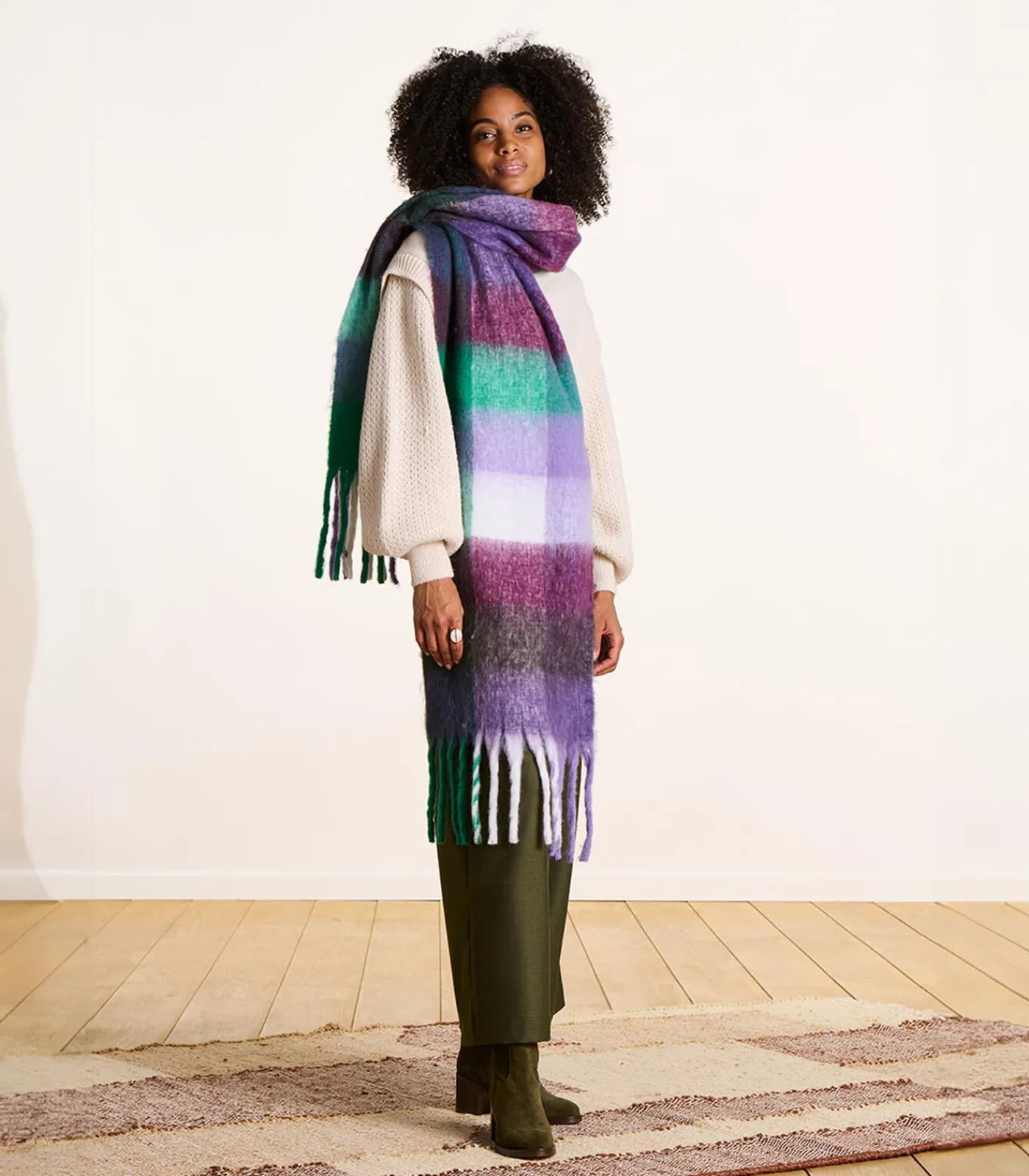 Online Paarse geruite sjaal DAMES Sjaals