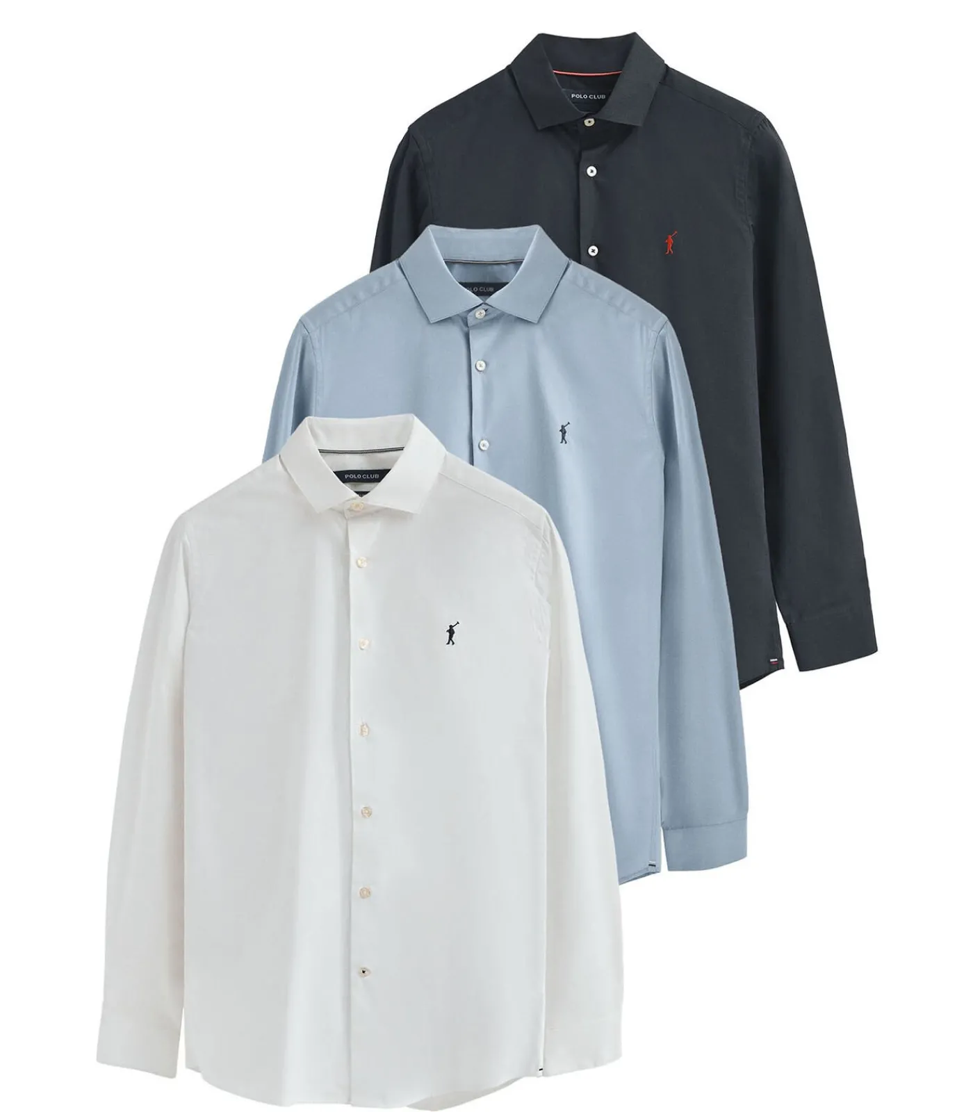 New Pack van drie herenhemden van poplin katoen in wit, en hemelblauw en marineblauw met slim fit en Rigby Go-logo Heren Hemden