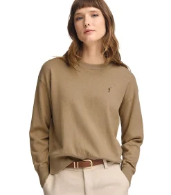 Outlet Pack van twee damestruien van wolmix in marineblauw en lichtbruin met geborduurd Rigby Go-logo DAMES Truien & Cardigans