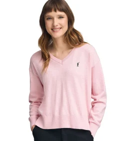 DAMES Polo Club Pack van twee damestruien van wolmix in zwart en gemêleerd roze met V-hals en geborduurd Rigby Go-logo