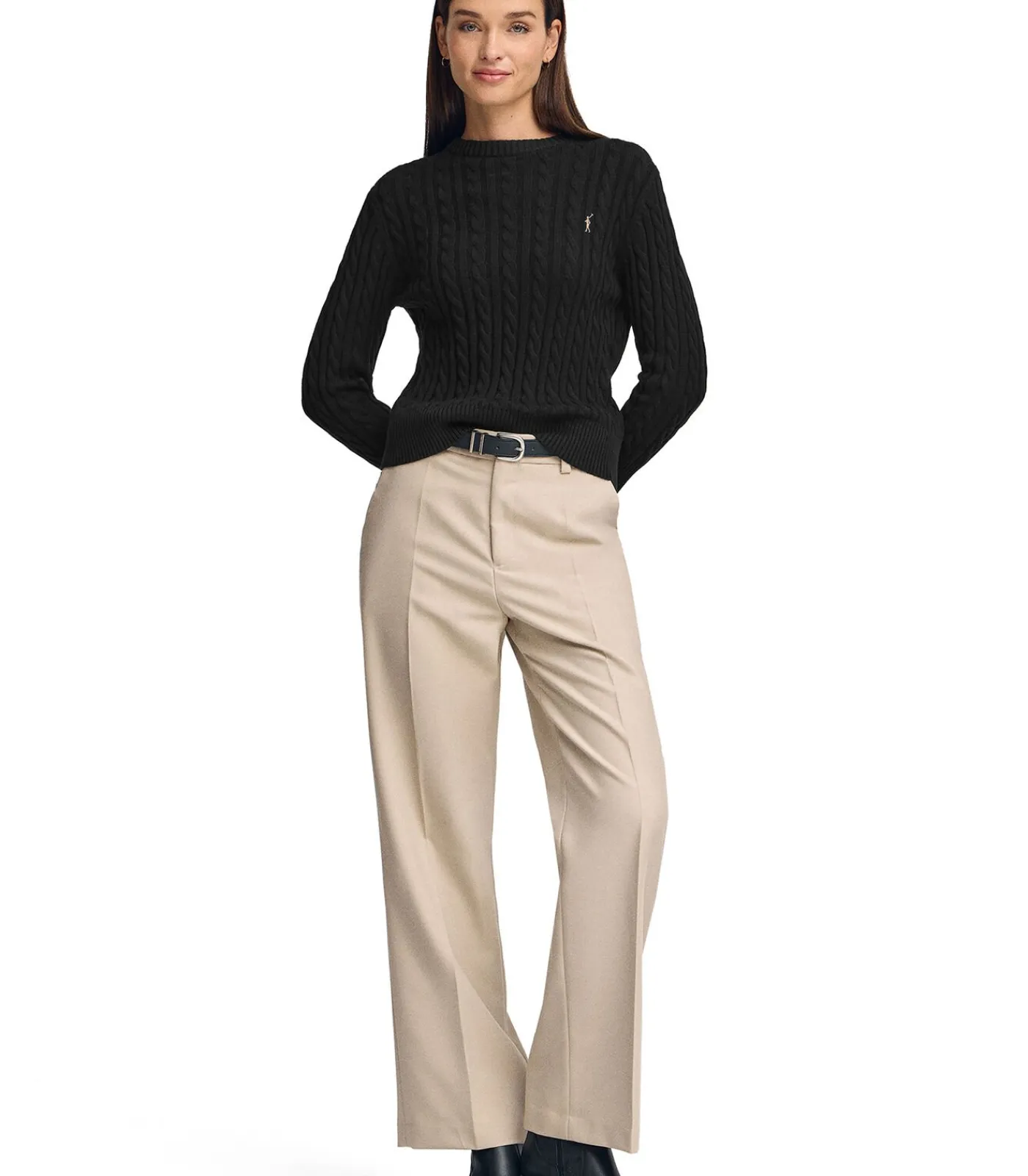 DAMES Polo Club Pack van twee truien van wolmix in zwart en gebroken wit met ronde hals en geborduurd Rigby Go-logo