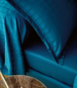 Blanc des Vosges PALACE Bleu paon - Laken Jacquard katoen