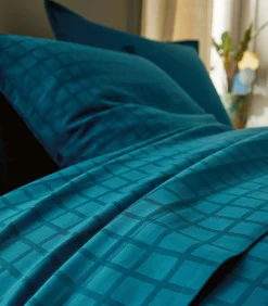 Blanc des Vosges PALACE Bleu paon - Laken Jacquard katoen