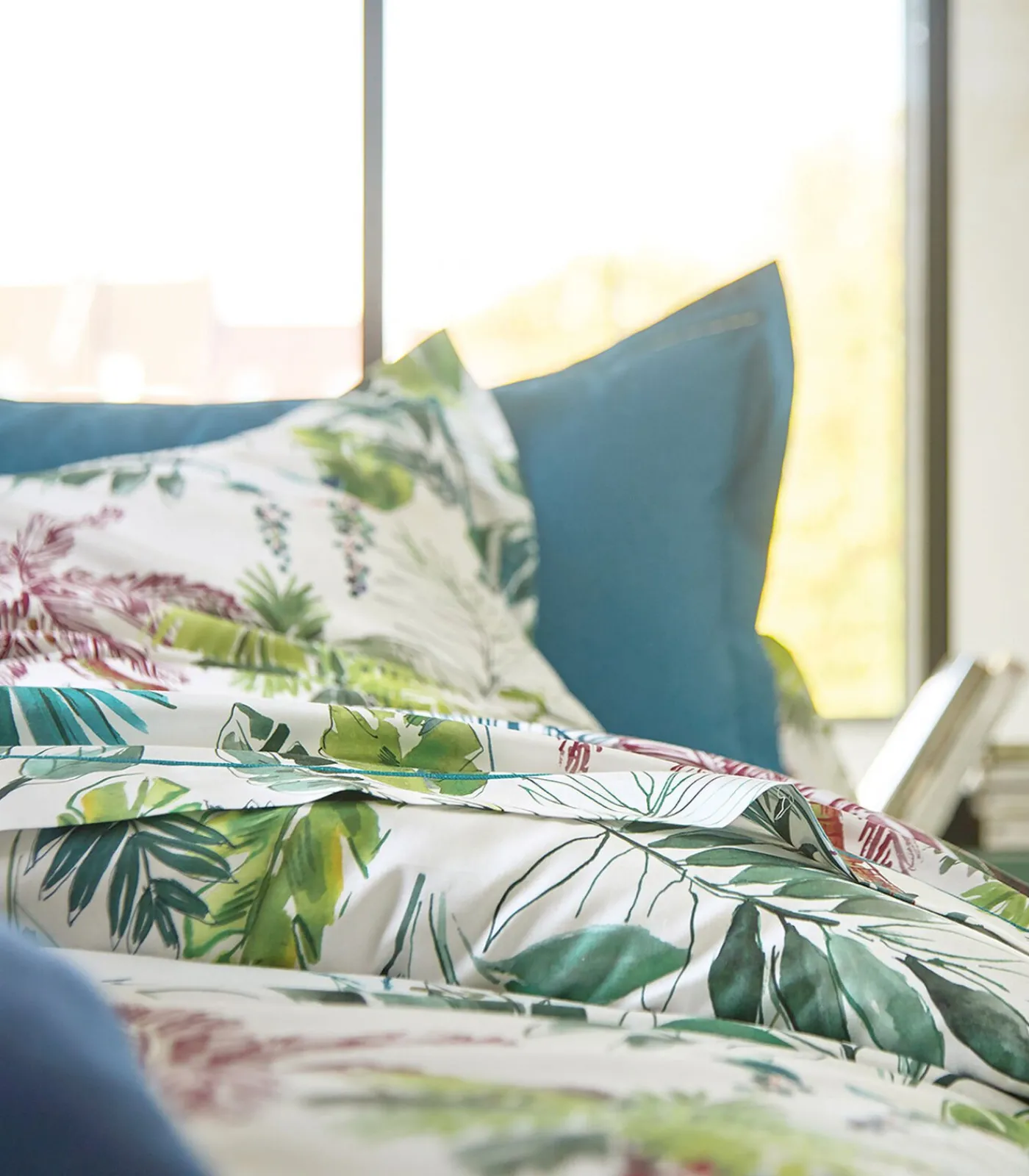 Blanc des Vosges PALMERAIE Bleu paon - Laken Satijn katoen