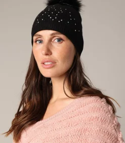 Online PAMIA - Mooie hoed met parels en pompon van imitatiebont DAMES Hoeden & Petten