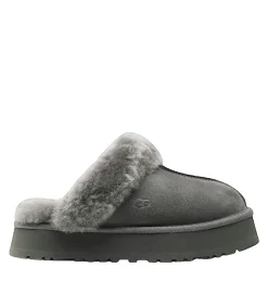 Heren UGG Pantoffels Disquette van grijs leer met wollen voering