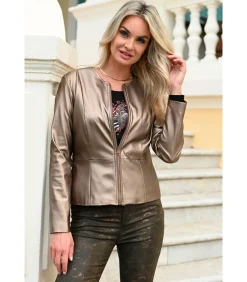 Clearance PARKS Kunstleren jas in brons met ritssluiting DAMES Jassen