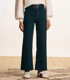 DAMES La Fée Maraboutée petrolblauwe flare jeans met hoge taille van organisch katoen