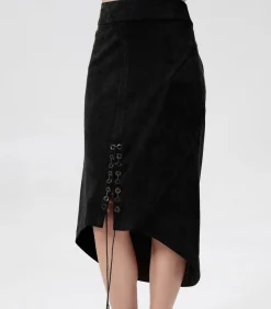 DAMES Smart & Joy Plooiende rok met split en vetersluiting middenvoor