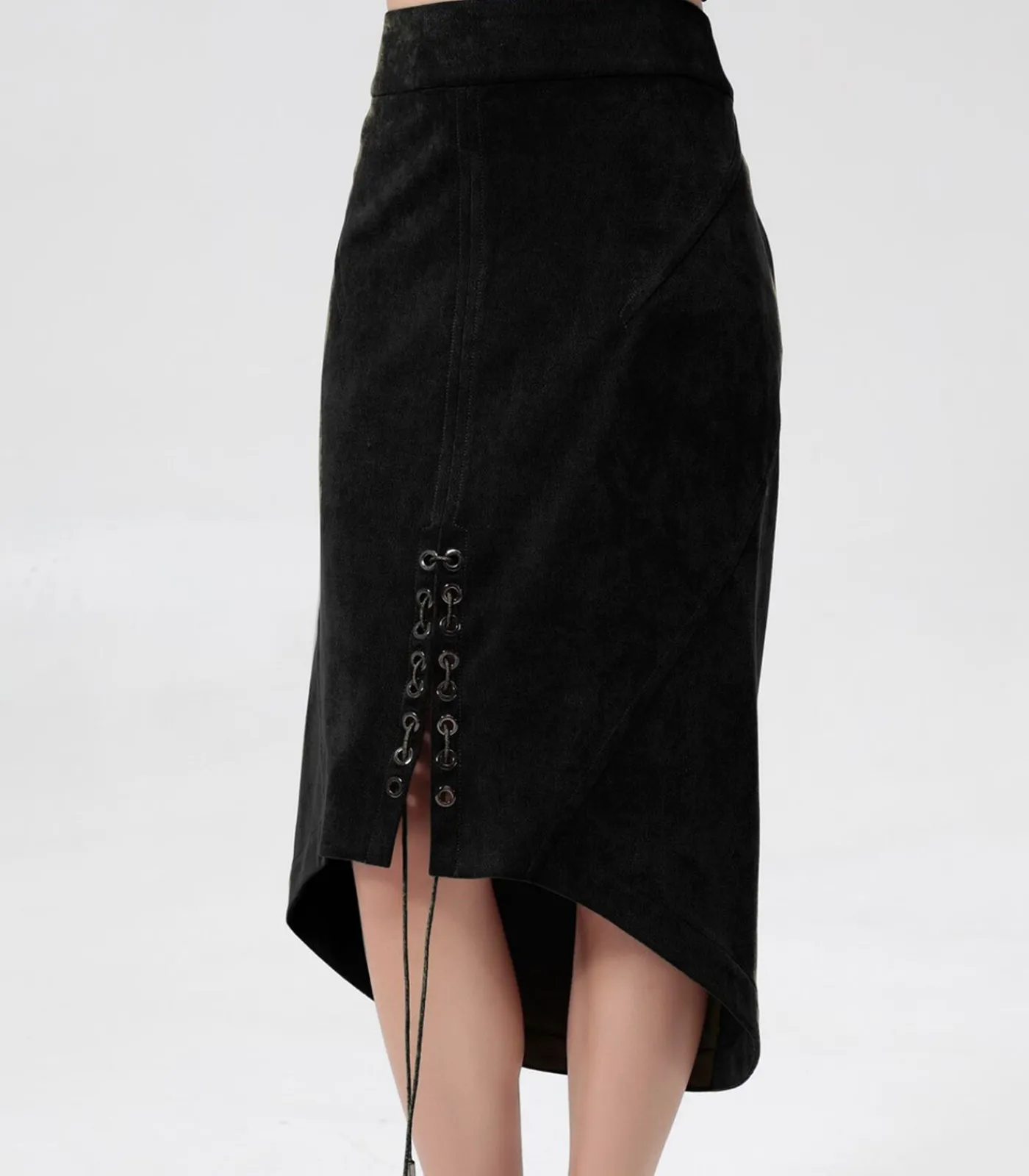 DAMES Smart & Joy Plooiende rok met split en vetersluiting middenvoor