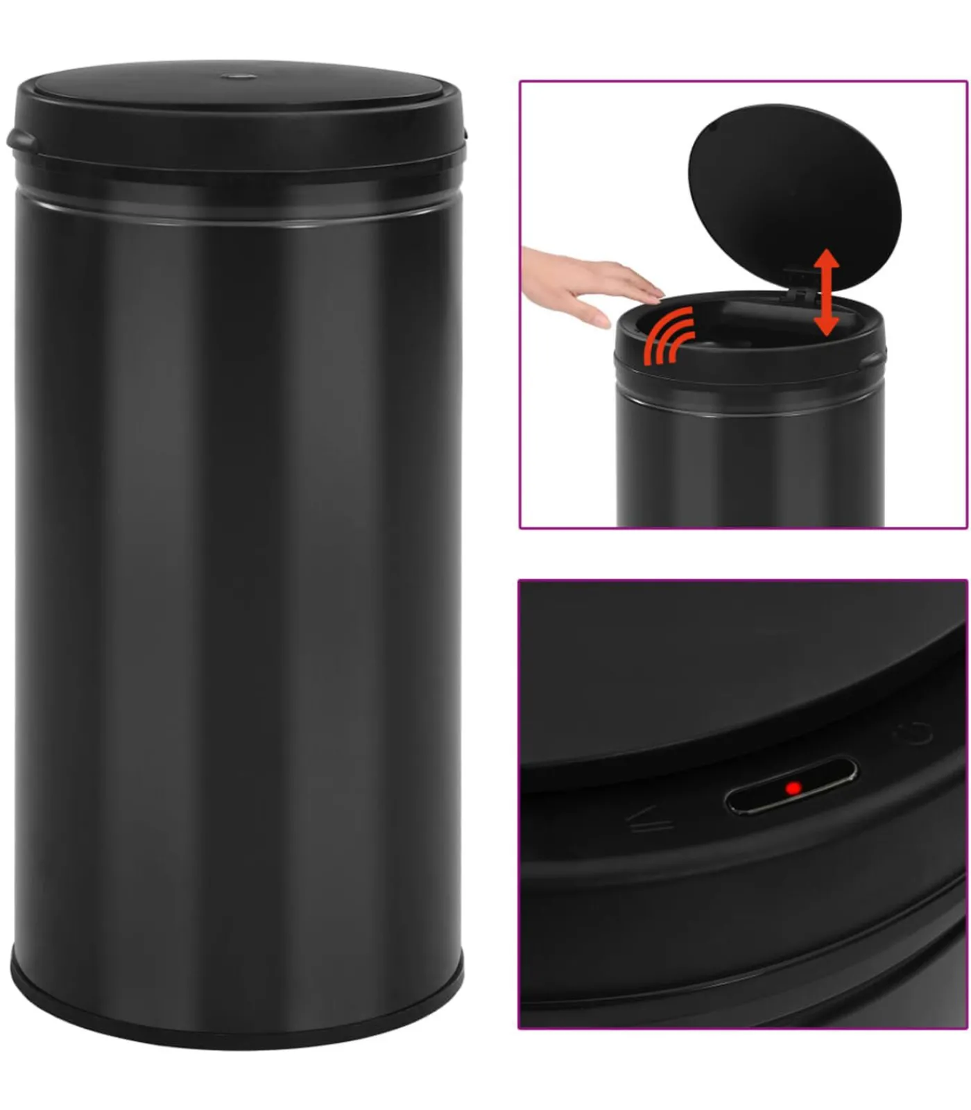 Outlet Prullenbak met automatische sensor 70 L koolstofstaal zwart Manden En Bakken