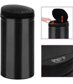 vidaXL Prullenbak met automatische sensor 50 L koolstofstaal zwart