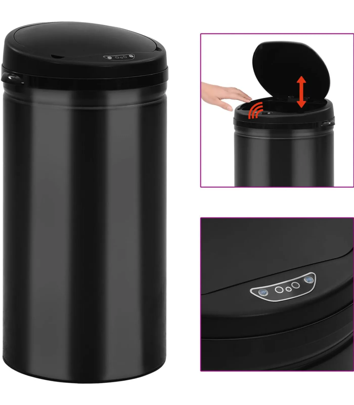 vidaXL Prullenbak met automatische sensor 50 L koolstofstaal zwart