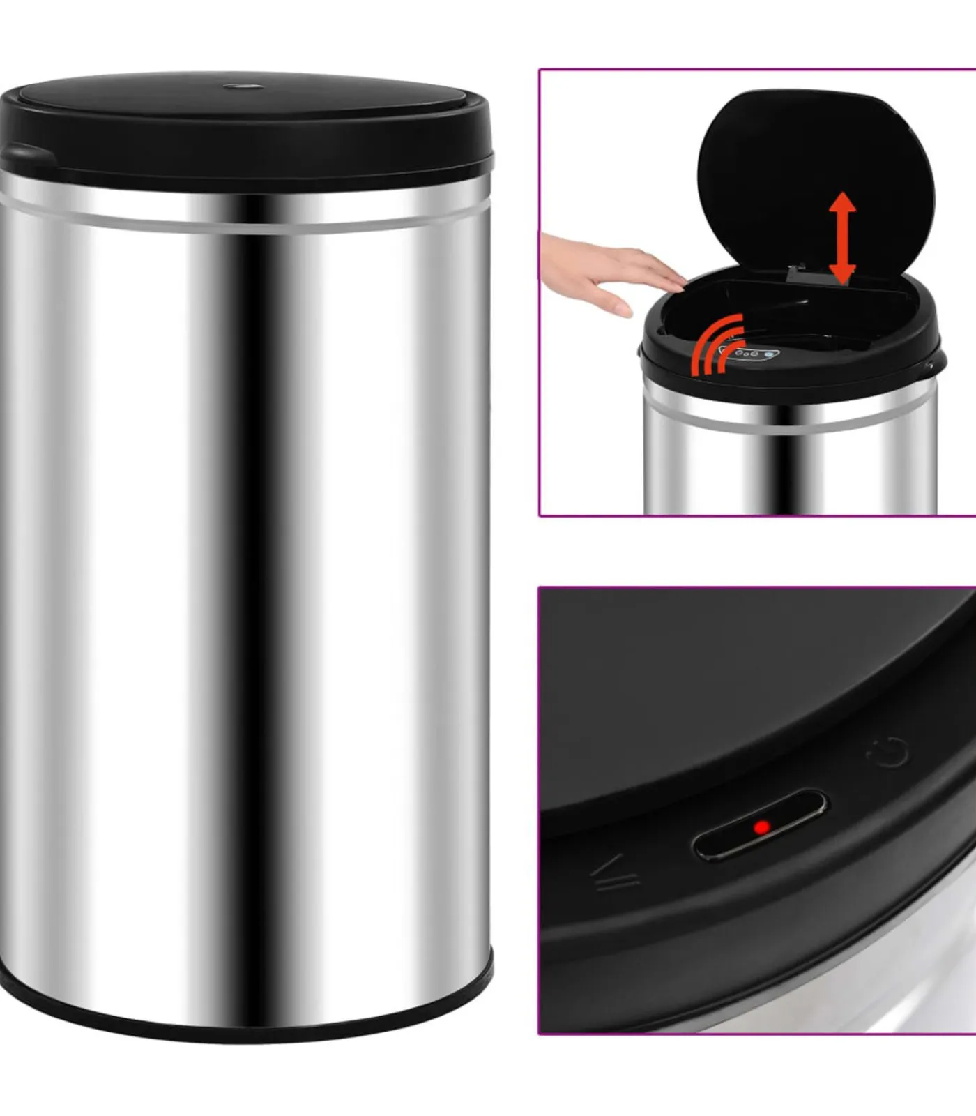 vidaXL Prullenbak met automatische sensor 60 L roestvrij staal