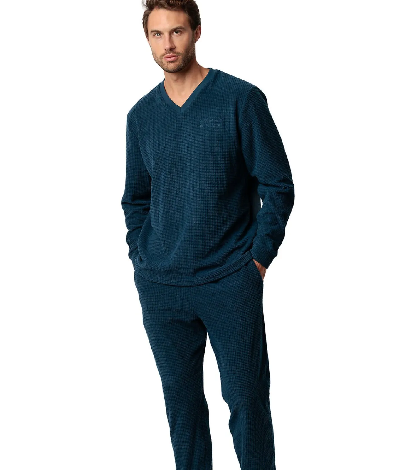 Heren ADMAS Pyjama broek top lange mouwen Checks Texture