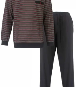 Heren Paul Hopkins Pyjama heren lange mouw - Grey Stripe - Katoenen pyjama met boordjes